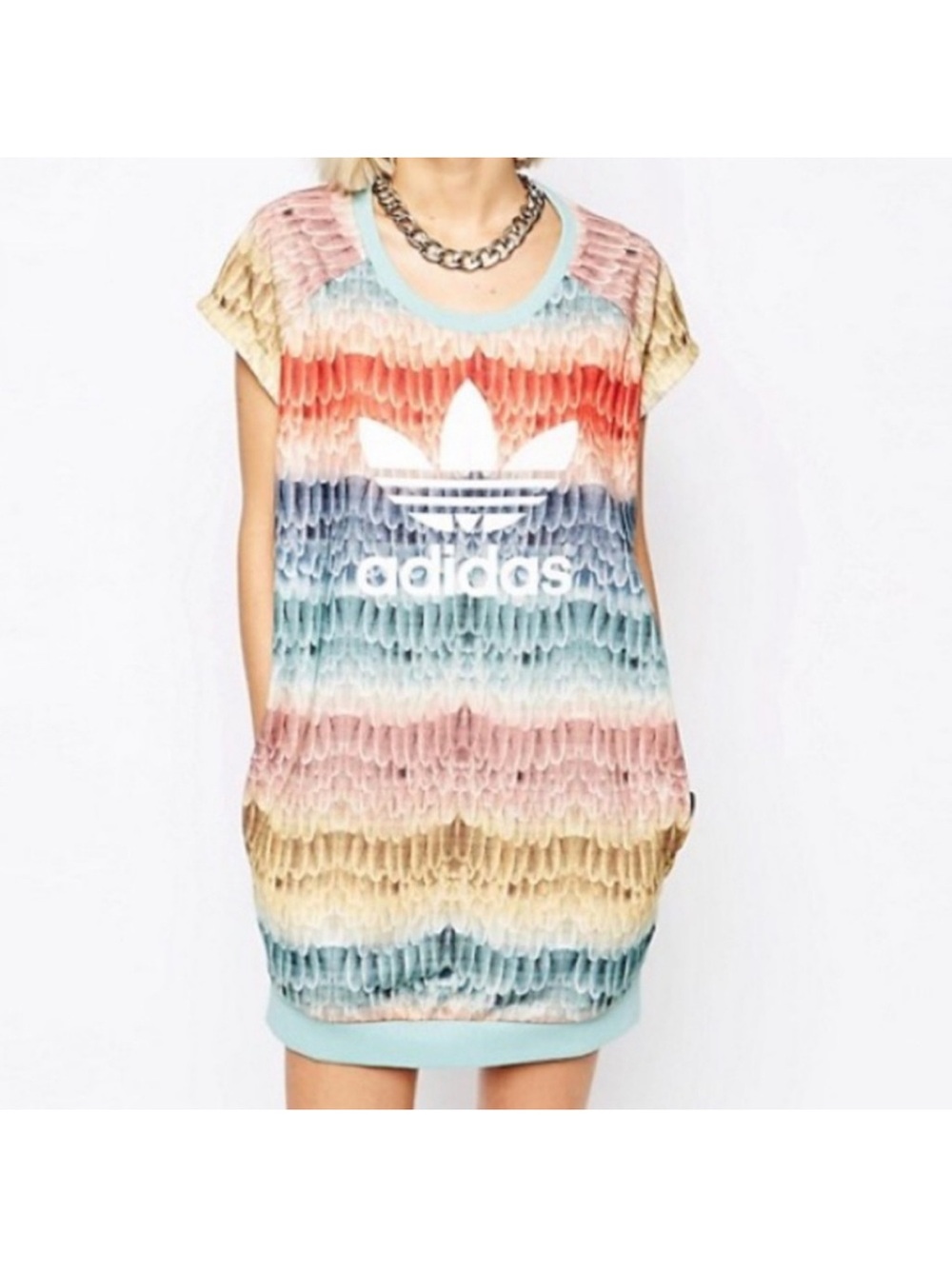 adidas and farm rio Pastel Gradient Trefoil Tunic in Pink Blue Cream